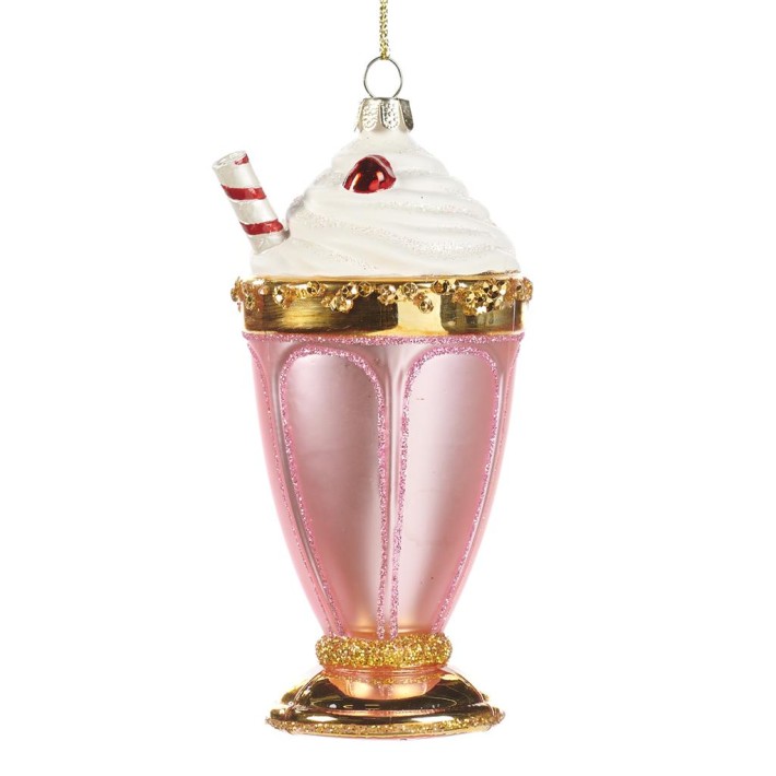 kerstbal milkshake - roze/wit/goud